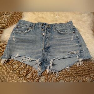 Agolde Parker Frayed Hem Blue Jean Shorts Size 27 With 2" Inseam